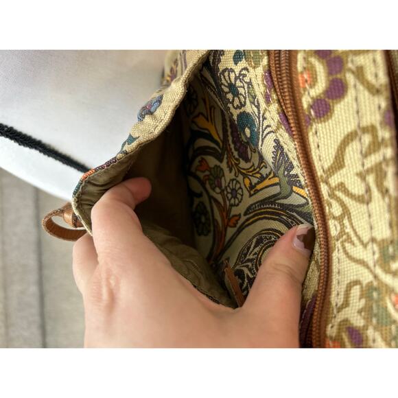Fossil Boho Beige Tan Paisley Print Canvas & Leather Crossbody Bag - Picture 5 of 6